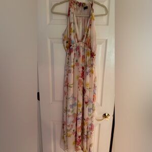 Zara multicolor chiffon halter dress, large keyhole back